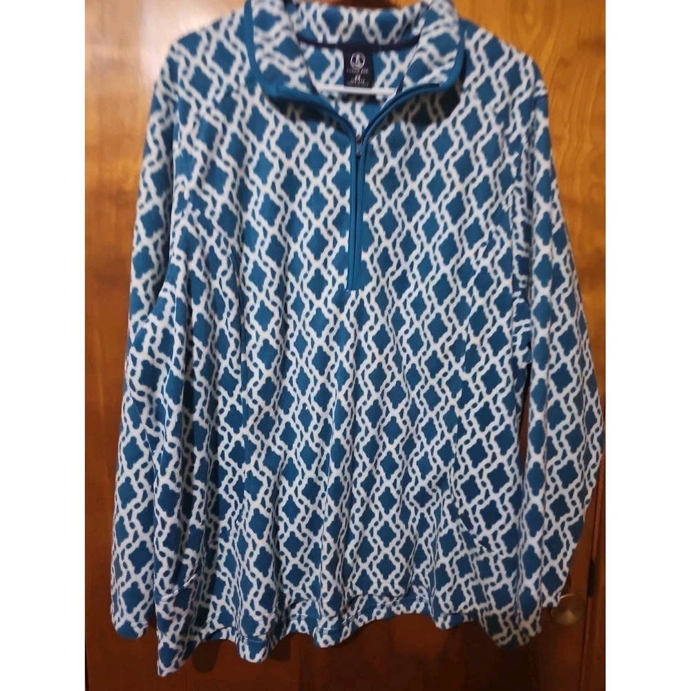 Lands End 1/4 Zip Pullover Sweatshirt Fleece Size 2X Geometric Teal Pattern